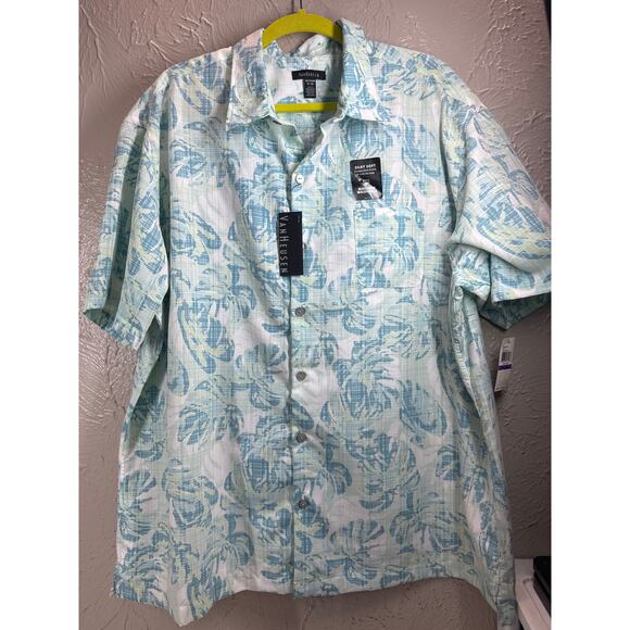 Van Heusen Green Blue Oasis Print Silky Dress Shirt Mens Size XXL 18-18.5 NWT - Picture 1 of 5